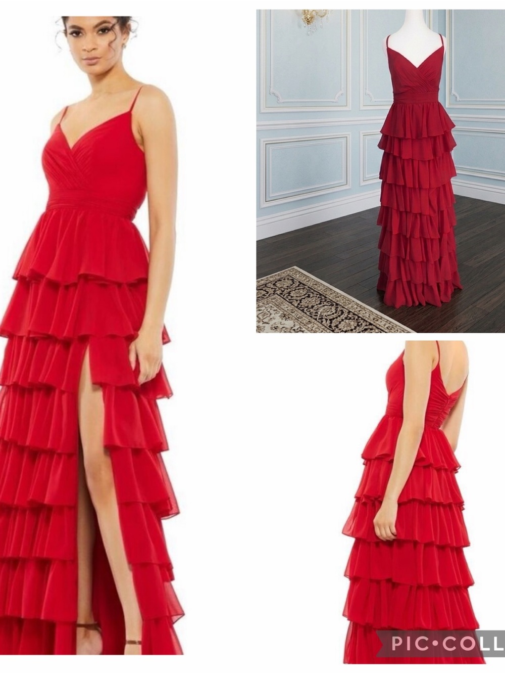 NWT MAC DUGGAL 55416 Red Ruffled Tiered Maxi Gown size 10